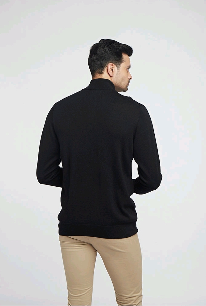 Half Zipper Black  Wool Monte Carlo Pullover Sweater | Men